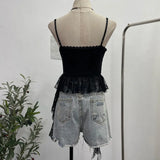 Shooting 2025 Summer New Women's Fashionable Lace Letter Print Sling Vest Ribbon Ribbon Ribbon Sleeveless Top