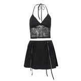 Zingj Ins Women's Spring 2024 New Sexy Lace Mesh Pure Desire Sling Top A Line Skirt