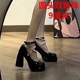 Spring And Autumn French Fairy Wind Waterproof Table Thick-Soled High-Heeled Shoes Mary Jane Shoes One-Word Buckle Coarse Heel Single