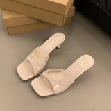 High-Heeled Slippers 2025 New Women's Summer Outside The Square Head Thin Heel Drag Bow Sandals