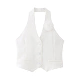 2025 New Women's Flower Decoration Hanging Neck Solid Color Vest Wrap Hip Flower Skirt