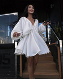 Autumn Women's Skirt Lantern Sleeve V Collar Sexy Temperament High-End French Retro