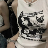 Gothic Punk Printed Rib Crop Tank TopOutfit