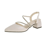 Water Drill Sandals Women Summer French Coarse High Heels Retro Single Shoes Femininity