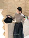 Xixi 2025 Autumn New White Standard Long Sleeve High-Neck Knitted Top Sweater Women