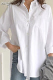 Long Sleeve White Blouse Fashion Spring Buttons Loose Clothes Office Women Tops Casual Cotton Irregular Long Shirt