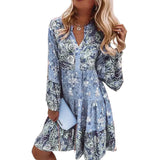 Women's Clothing 2025 Spring And Summer New Sen Series Large Size Women's Dress V-Neck Print Horn Sleeve