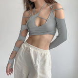 Zingj New Summer Women's Wear Solid Color Sling Hanging Neck Exposed Navel Exposed Back Sleeve Female