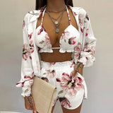 New Sexy Women's Pure Color Shorts Fashion Three-Piece
