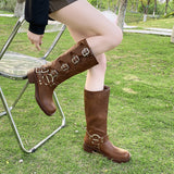 Boots 2025 Autumn And Winter New Thick And Brown But Knee Fashion Western Cowboy Boots Round Head High