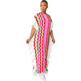 Zingj New Women's Dress Flounce Knitted Striped Slit