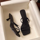 High-End!A White Word With Sandals Women Spring And Summer Square Head Fine Heels High-Heeled