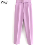 Sale Women candy color pants purple orange beige color chic business Trousers female fake zipper pantalones mujer pants