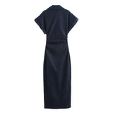 New Denim Folding Short-Sleeved Dress
