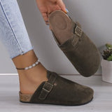 Size 35-45 Vintage Women's Shoes One Foot Flat Bottom Bag Head Half Slippers Women's Summer Wear Round Head Belt Buckle Cool