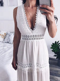 Lace Dresses Women Sexy Deep V Neck Long Dress Ladies Elegant Hollow Out Seleeveless Maxi Dress Boho Robe Femme 211-0-Outfit