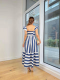 Zingj Summer New Women's Dress Comfortable And Elegant One-Word Collar Striped Slip Dress