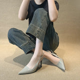Classic Simple Gray High-Heeled Women's Sharp Head Behind A Word Buckle With Commute Banquet Fine