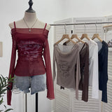 Shooting Spice Girls Shoulder Mesh Sun Hooded Sling Sling Long-Sleeved T-Shirt Top Two Sets Of Women