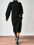 Women's Sweater Skirt Fashion Jacket High-Necked Long-Sleeved Knitted Skirt Solid-Colored Inside