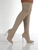 New Large-Size Women's Boots Elastic Boots Retro Women's Fine Heel High Heel High-Heeled Knitted Over Knee