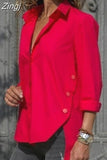 Lady Irregularly Split Shirt Casual 5XL Loose Blouse Women Shirts Spring Long Sleeve Button Tops Chic Clothes