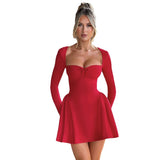 New Autumn Women's Sexy Solid Color Long Sleeves Bra Body A Word Swing Short