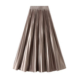 Version Of The Thin Spring New Bright Face Luster High Waist 100 Folds A Word Showing Skinny Dress Half-Dress Skirt