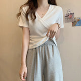 Zingj V-Neck Short-Sleeved T-Shirt Women 2024 Summer New Design Sense Slim Slim Short Students Slim Jacket