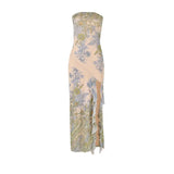 New Temperament Elegant Wind Mesh Printing Open Body Tector Dress Dress Long