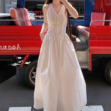Island Pink Niche Gentle And Comfortable Thin Hanging Neck Dress Women Lace Splicing French Long