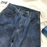 Jeans Women 2023 Straight Vintage Spring Chic Loose All-match Simple Korean Style Leisure Pocket High Waist Trousers
