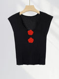 Zingj Crocheted Stereo Rose Sleeveless Sweater Summer Thin Big Round Collar Small Flying Sleeve Jacket Female