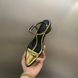 Summer New Personalized Pointed Cross Cross With The Wrist Buckle Clasp Cylindrical Small Thick Heel Sandals Women