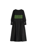 Women French Vintage Patchwork Black Dress Slim Female Elegant Square Collar Long Sleeve High Waist A-line Midi Long Frocks