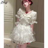 Sumemr Japanese Kawaii Lolita Dress Women Elegant Princess Casual Vintage Fairy Dress Female White Korean Party Mini