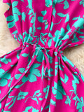 Women Floral Chiffon Midi Dress Vintage V-Neck Ruffle Hem Elegant Single Breasted Vestidos Female Vacation Beach Robe