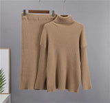 Bar Half-Dress High-Necked Sweater Suit Women Loose Warm Jacket Sweater Two Sets Of