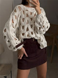 Women's Casual Solid Color Leisure Resort Beach Hollow With Long-Sleeved Sweater
