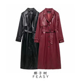 Explosion Women's Autumn/Winter New Overneck With Long Imitation Leather Wind