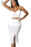 Pieces Sexy Summer Fashion Women Set 2023 Female Tops Splice Sleeveless Tops Elastic Waist Tassel Skirts Matching Sets