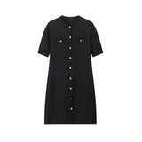 Women's New Fashion Collar Single Buckle Short Sleeves Thin Knit Mini