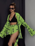New Loose Long-Sleeved Women's Printed Casual Commute With Pajamas High-Waist Shorts