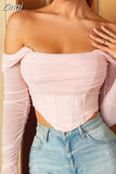 sale! Summer Corset Top Women Y2k Tops Blue Boycon Crop Top Off The Shoulder Sexy Mesh Top Outfits Girl Party