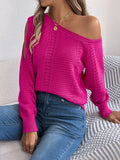 Shooting 2025 Autumn And Winter Casual Pure Color Hollow Shoulder Long-Sleeved Cover Sweater Women's