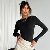 Spring And Summer Women's New Solid Color Collar Repair Shirt Long-Sleeved T-Shirt