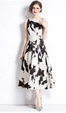 Retro Round Neckless Position Printing Dress Women's Summer Waist Thin Temperament Waist Swing Vest