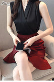 Silk Blouse Women's Summer Woman Sleeveless Satin Blouses Shirt V-neck OL Blouses Solid Vest Ladies Tops Camisas