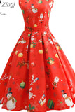Christmas Women Floral Print Slim Vintage Casual Sleeveless Elegant Midi Party Dresses Vestidos