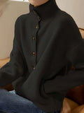 And Winter Women's Clothing Pure Color Leisure Single Row Buckle Collar Long-Sleeved Knitted Cardigan Women Elegant And